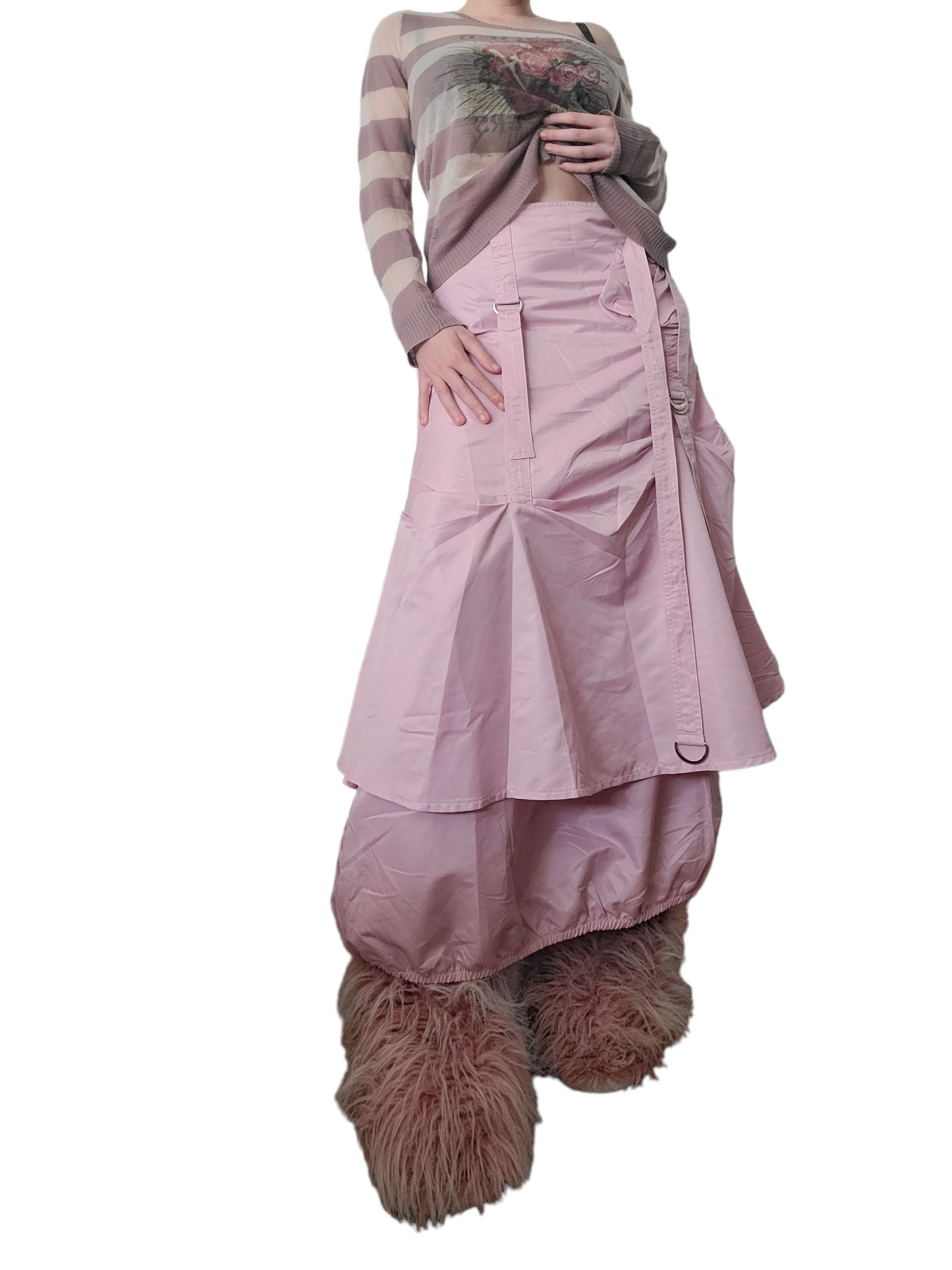 Parachute cybery2k y2k vintage pink maxi skirt harajuku gorpcore 