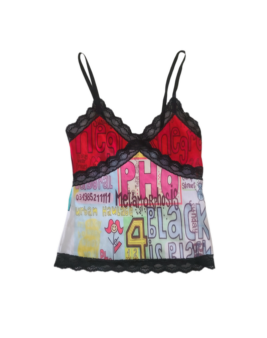Harajuku cybery2k printed maximalist colorfull top lace rare archive 