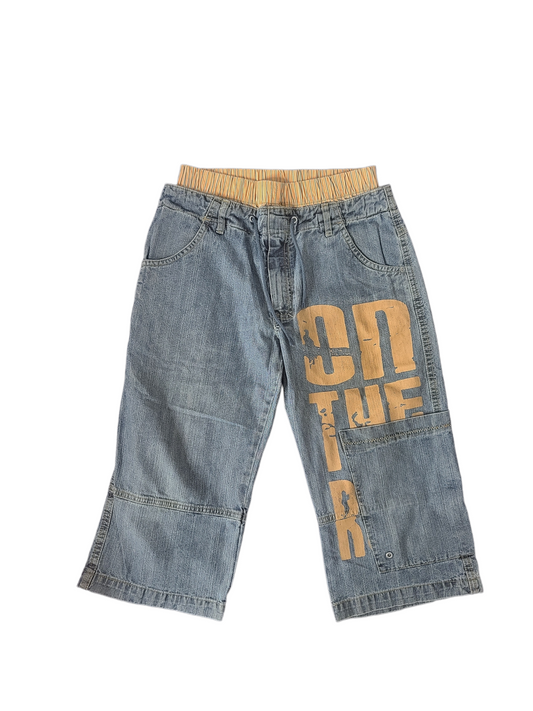 90s denim grunge skater printed archive cropped pants