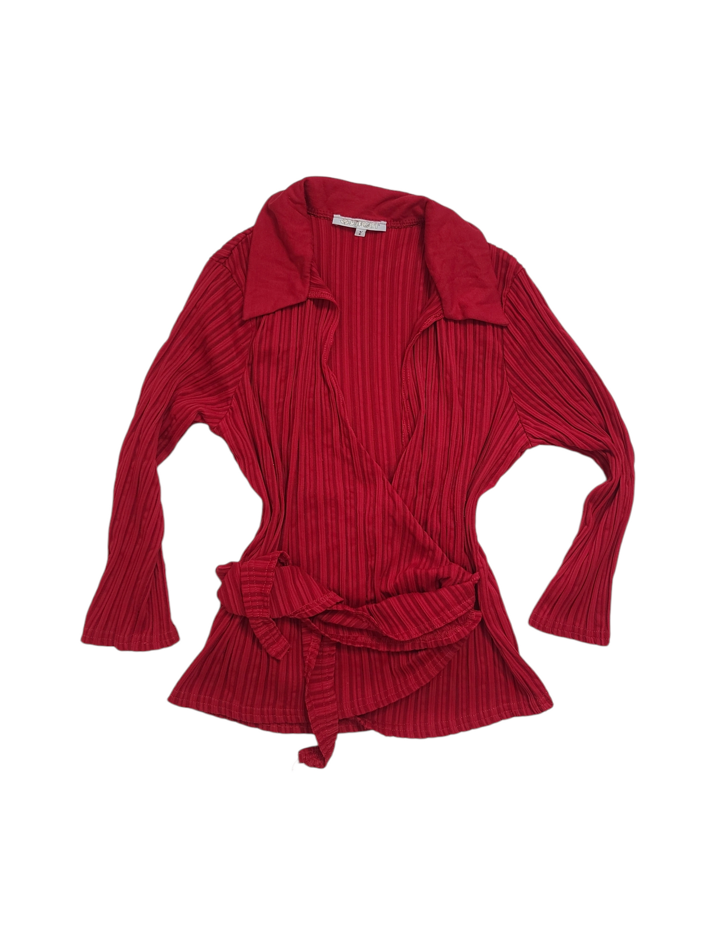 Y2k mesh red wrapover stripes top