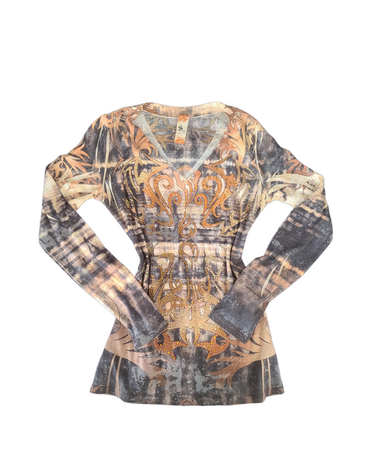 Cybergrunge cybery2k y2k vintage printed punk emo strass top mesh