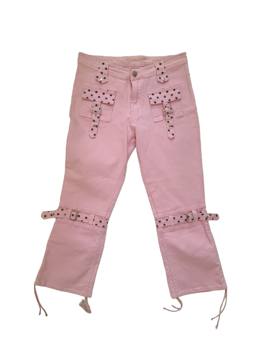 Y2k pink cropped pants techwear girly mcbling 2000 