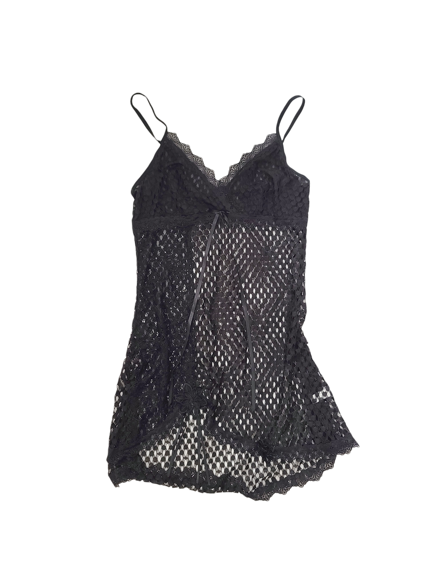 Y2k fairy coquette lace black ribbon dress