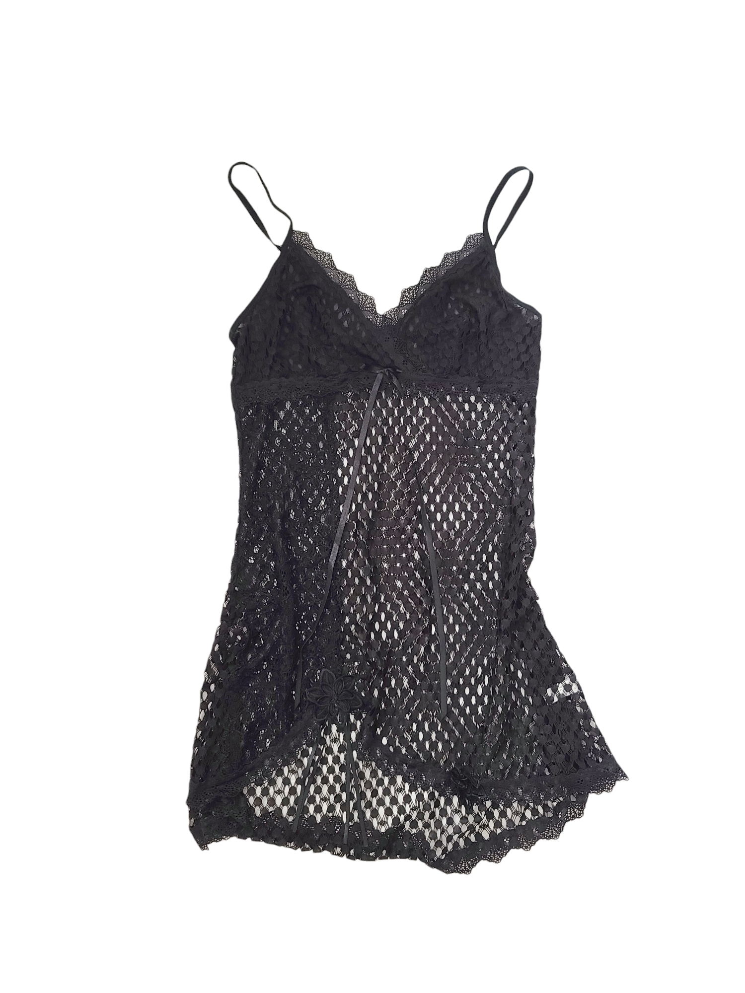 Y2k fairy coquette lace black ribbon dress
