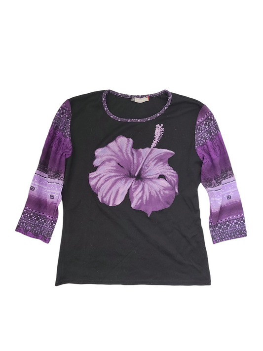 Archive vintage 90s printed purple hibiscus top