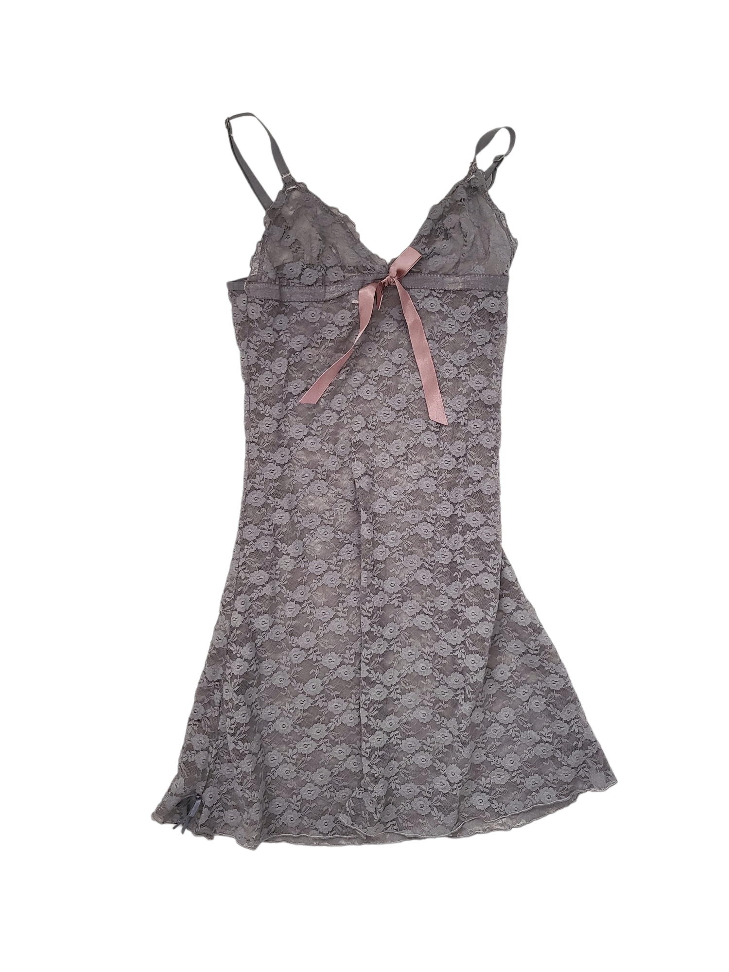 Y2k coquette fairy grey lace flower ribbon dress