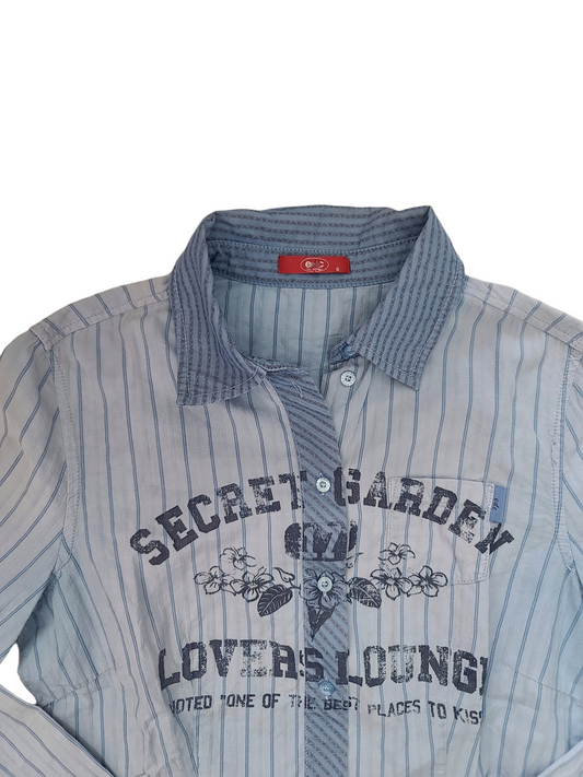 90s beachwear blue striped shirt