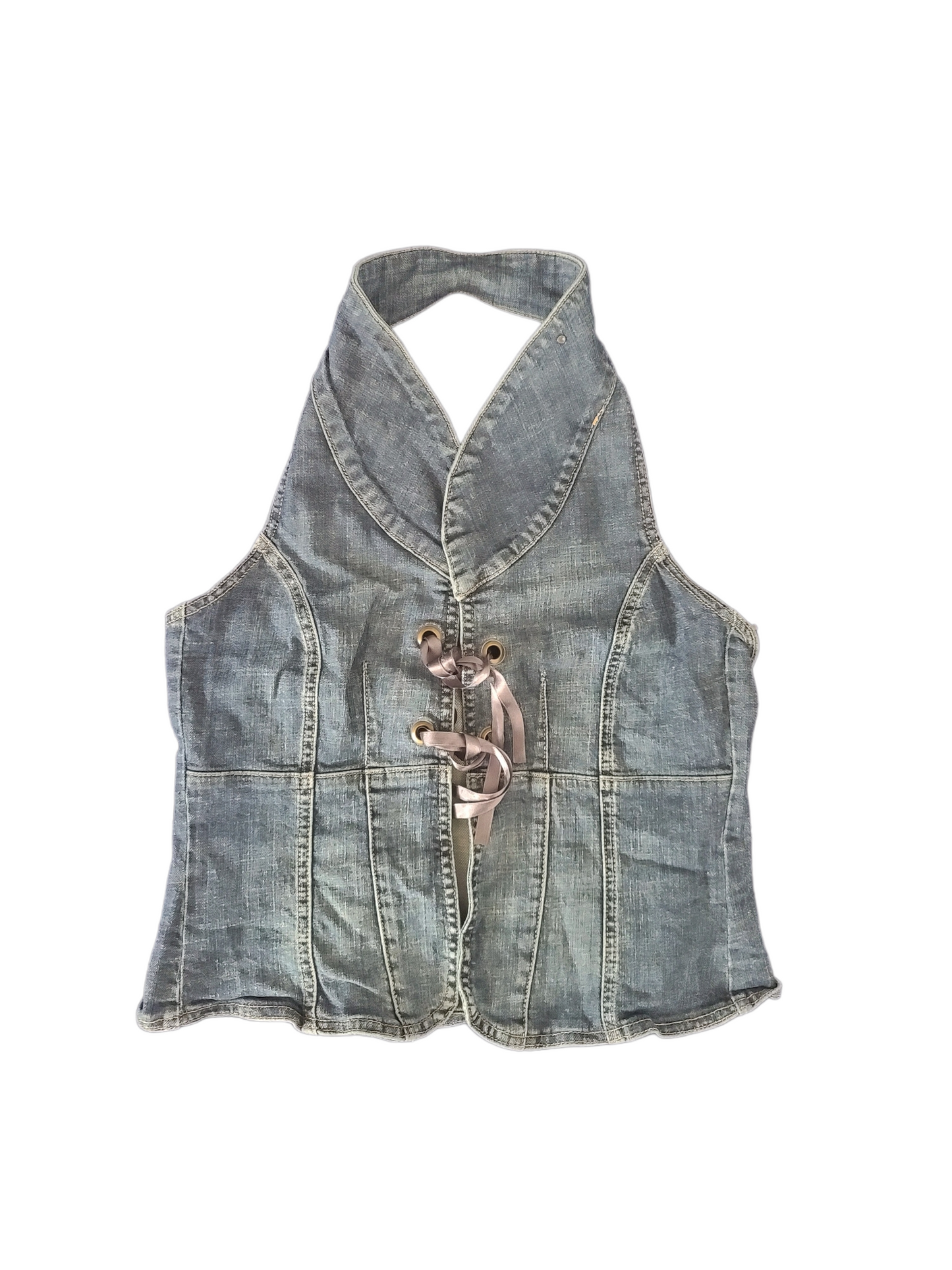 Y2k denim vintage sleeveless jacket ribbon coquette grunge 