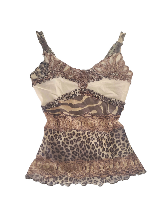 Y2k coquette mesh mcbling bimbocore leopard top printed