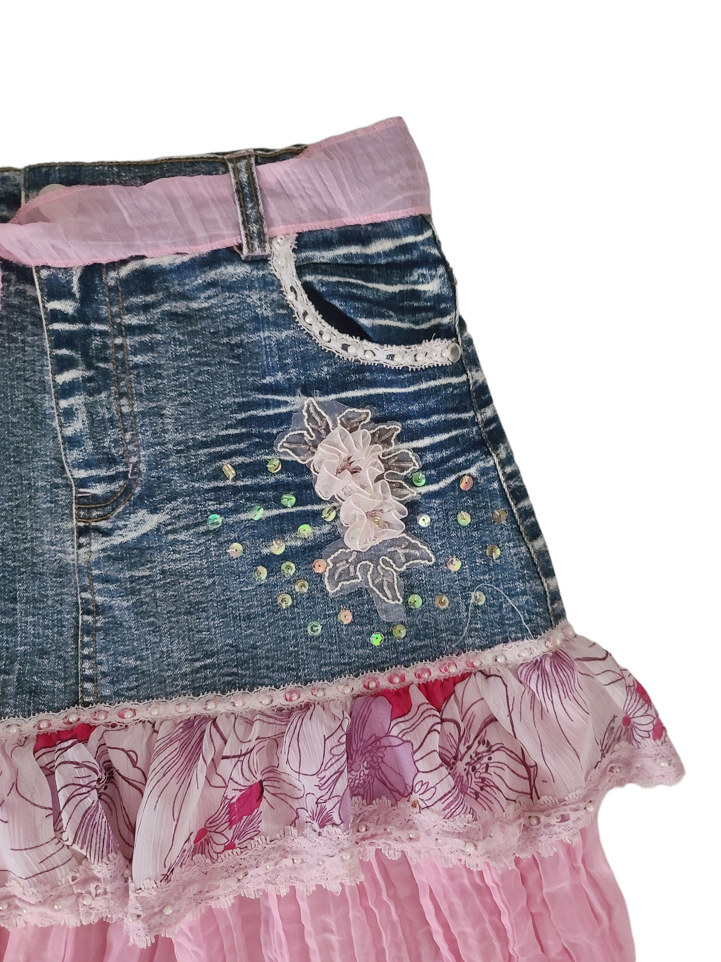 Y2k vintage fairy coquette pink denim skirt