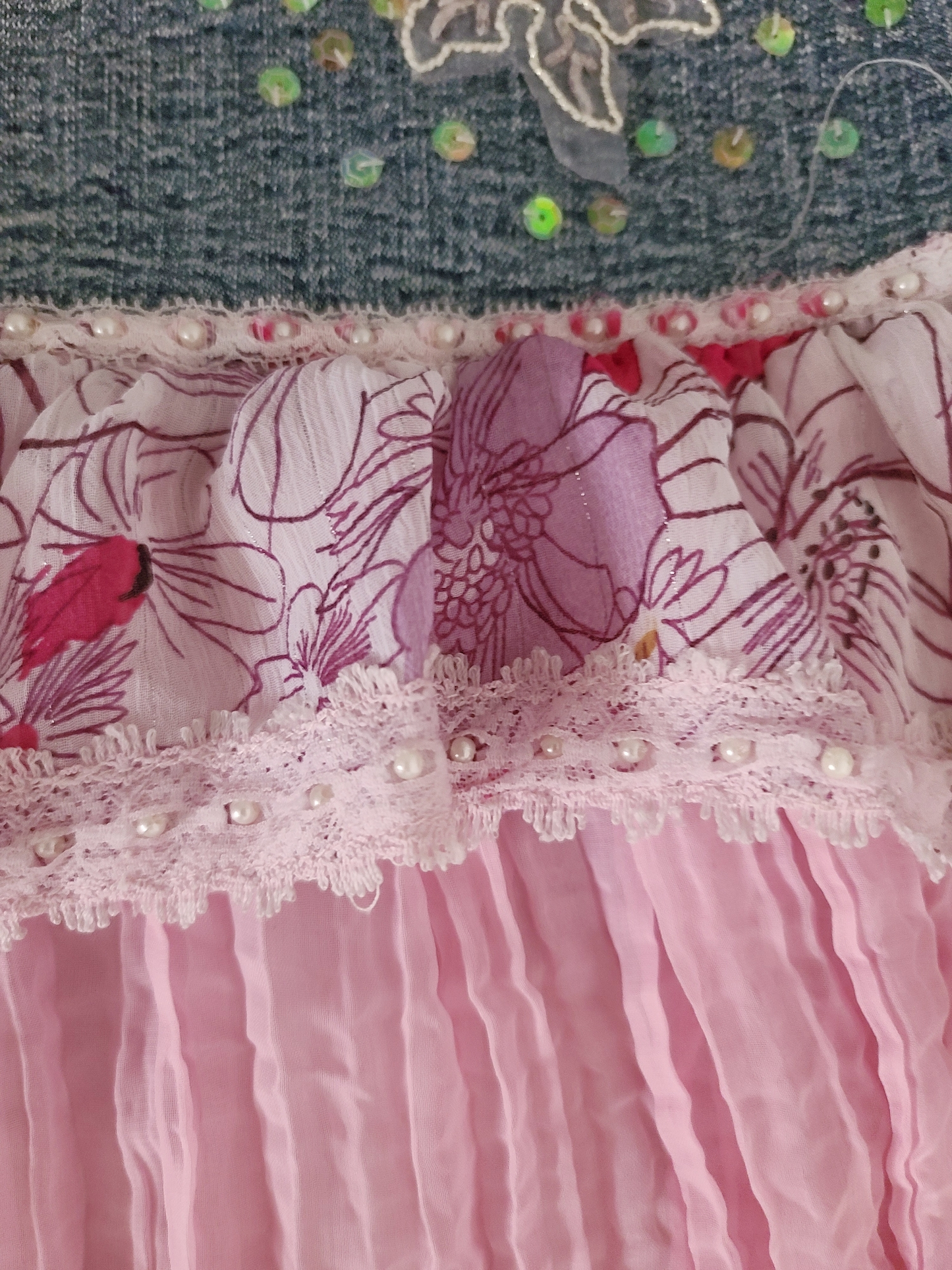 Y2k vintage fairy coquette pink denim skirt