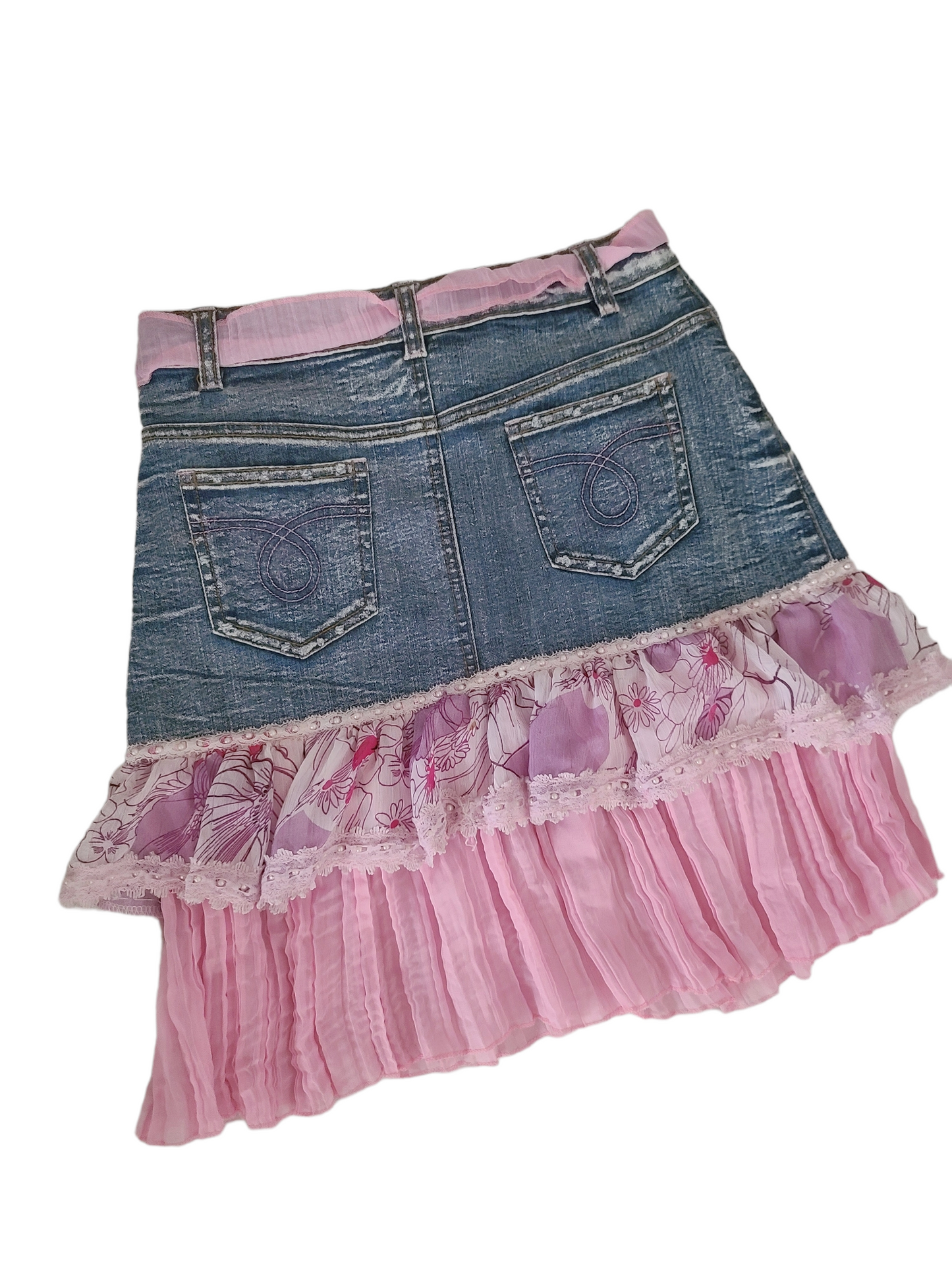 Y2k vintage fairy coquette pink denim skirt