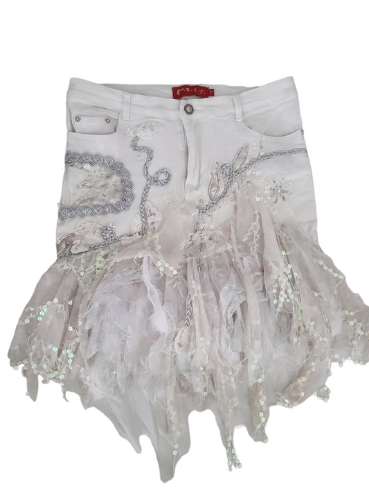 Y2k vintage fairy sequin denim skirt