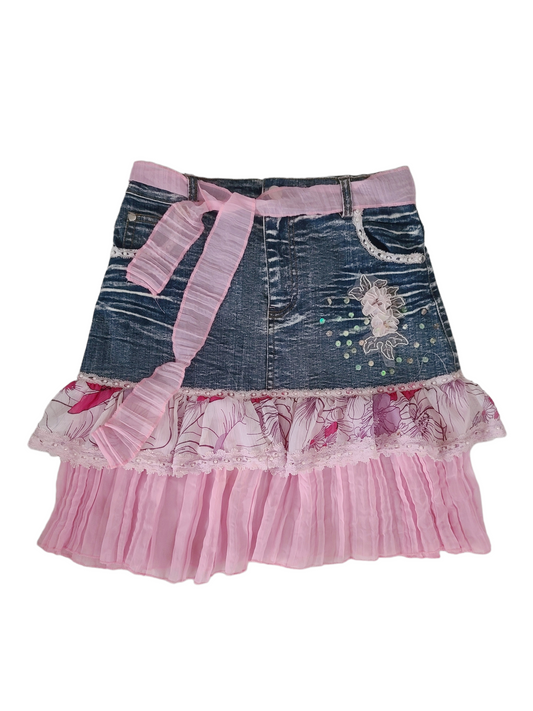 Y2k vintage fairy coquette pink denim skirt