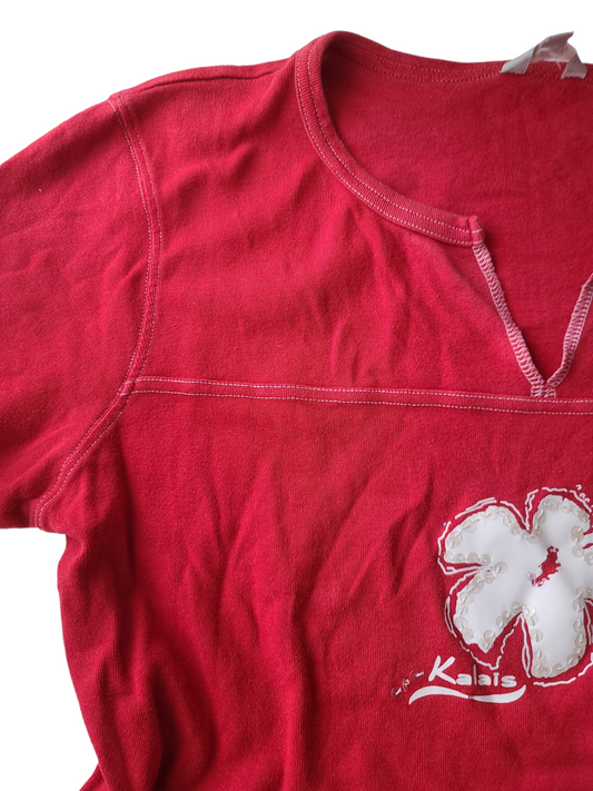 90s beachwear red hibiscus top