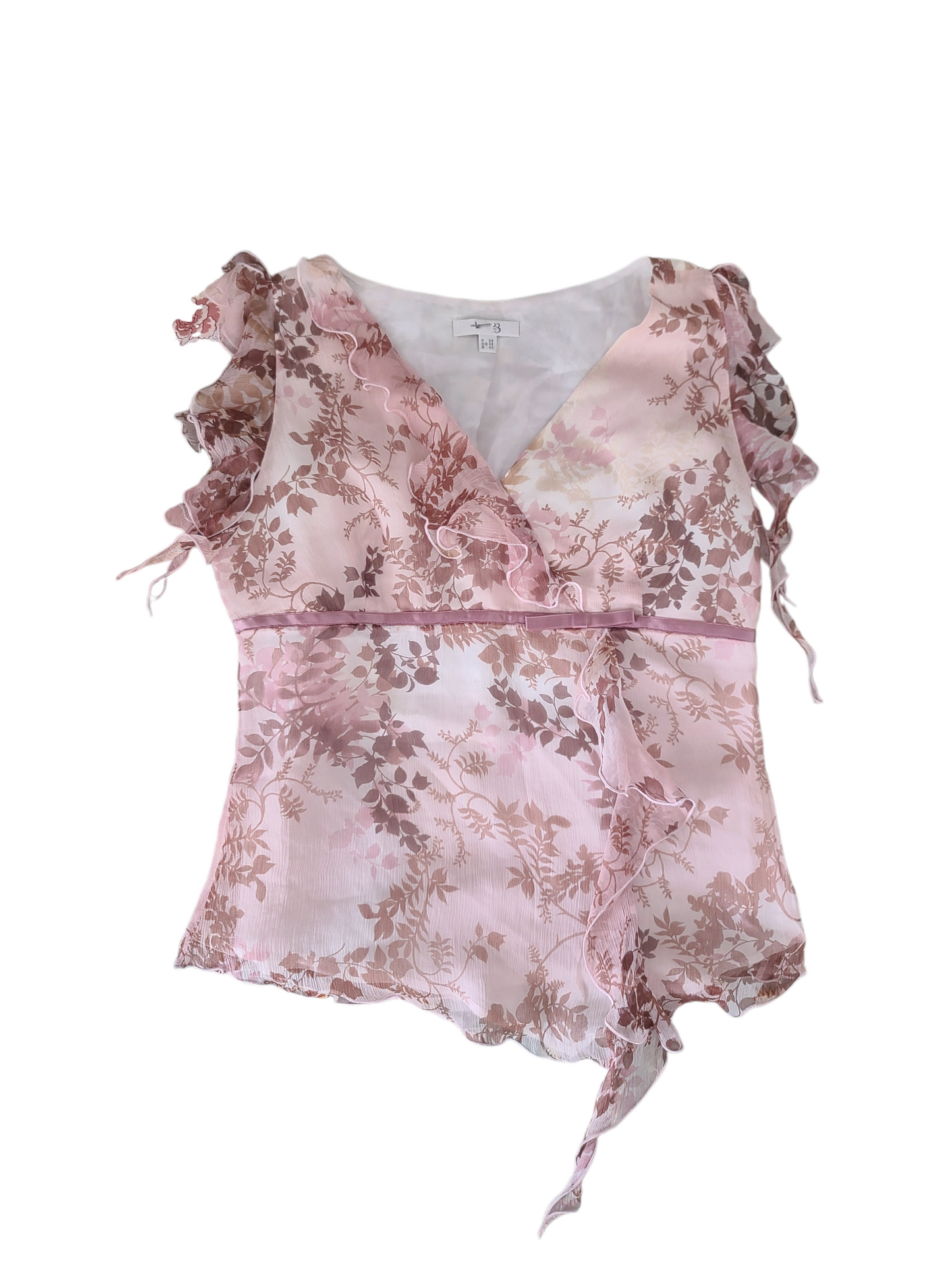 Y2k vintage coquette romantic pink ruffled flowers ribbon top