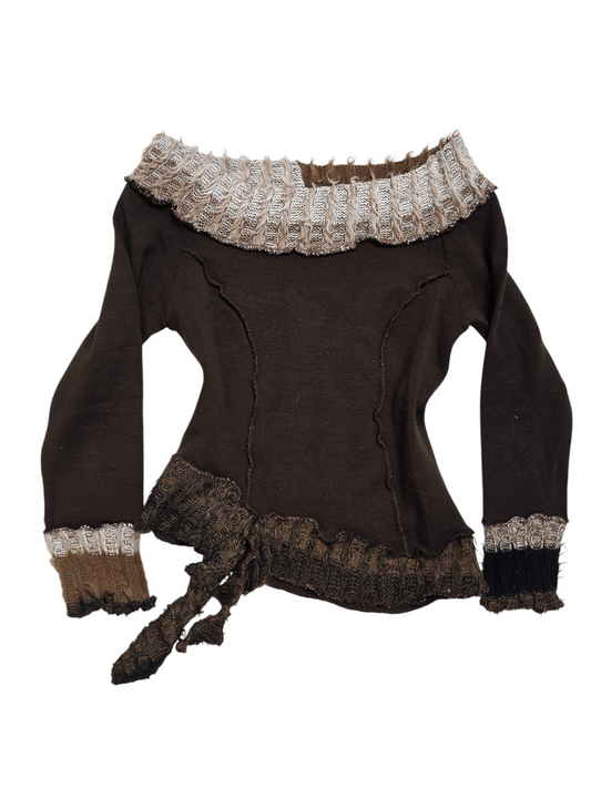 Y2k vintage fairy asymmetric off shoulder sweater