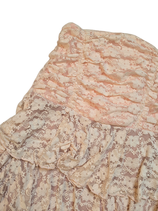 Y2k vintage flirty lace ruffled pink dress