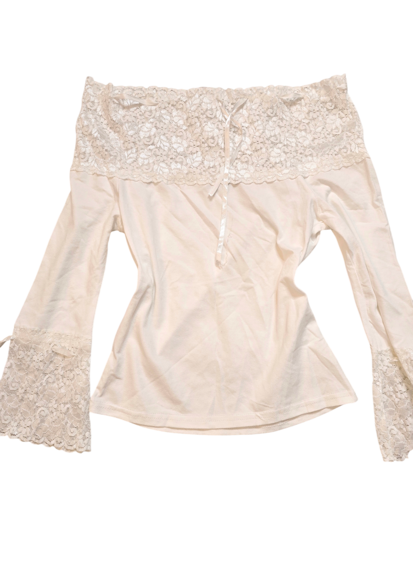Y2k vintage flirty lace off shoulder top