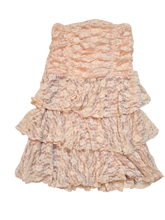 Y2k vintage flirty lace ruffled pink dress
