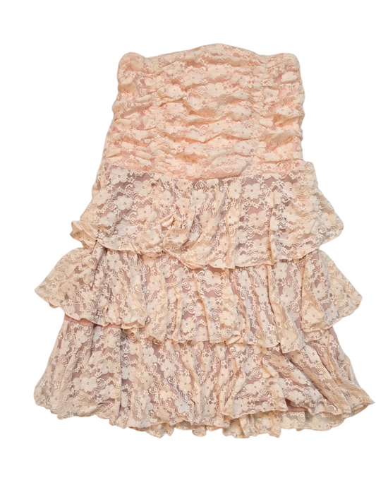 Y2k vintage coquette lace ruffled pink dress