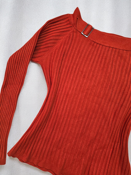 Y2k vintage ribbed off shoulder sweater