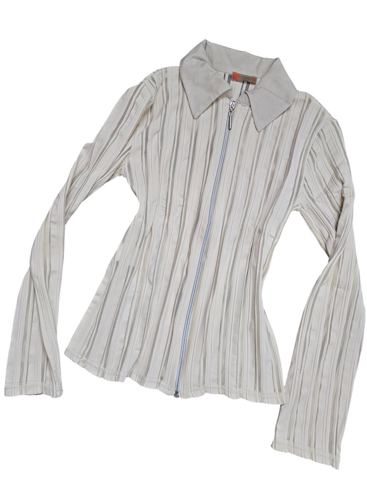 Y2k vintage officecore stripes  zip shirt