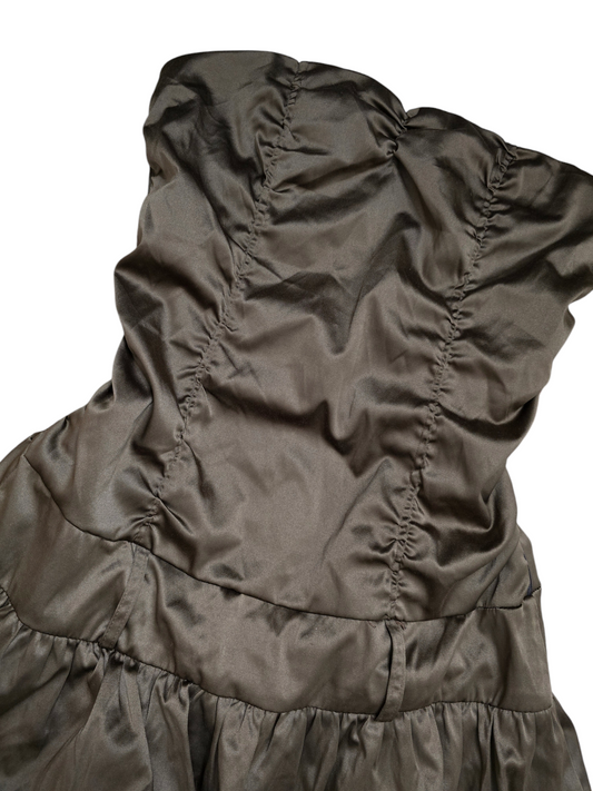 Y2k vintage flirty strapless ruffled satin dress