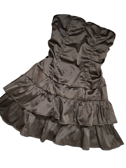 Y2k vintage flirty strapless ruffled satin dress