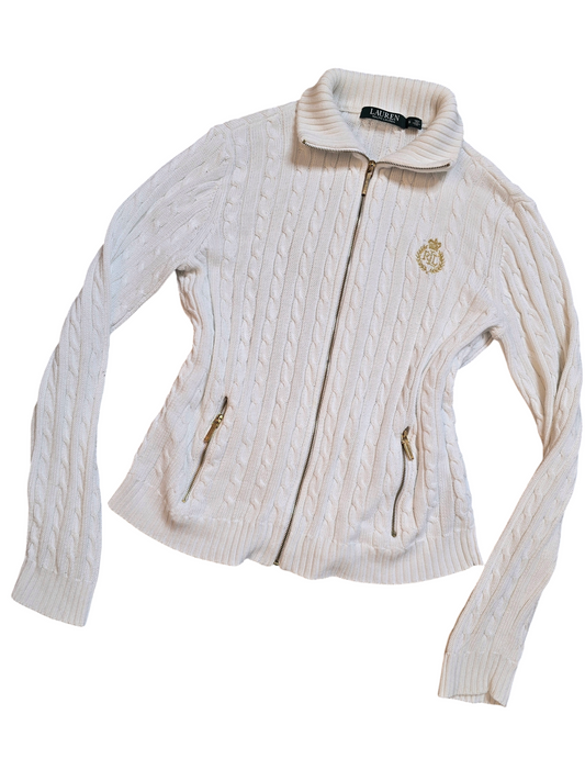 Old money Ralph Lauren ribbed zip white sweater