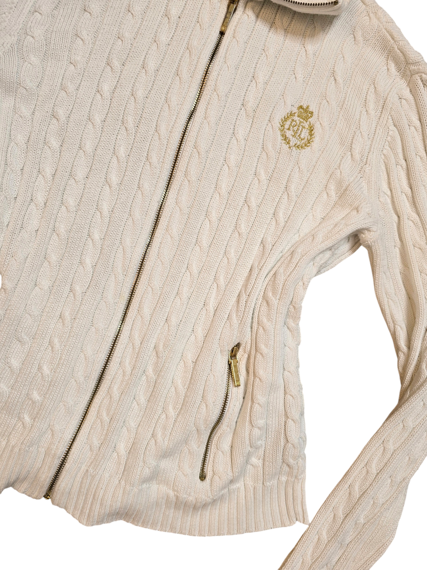 Old money Ralph Lauren ribbed zip white sweater