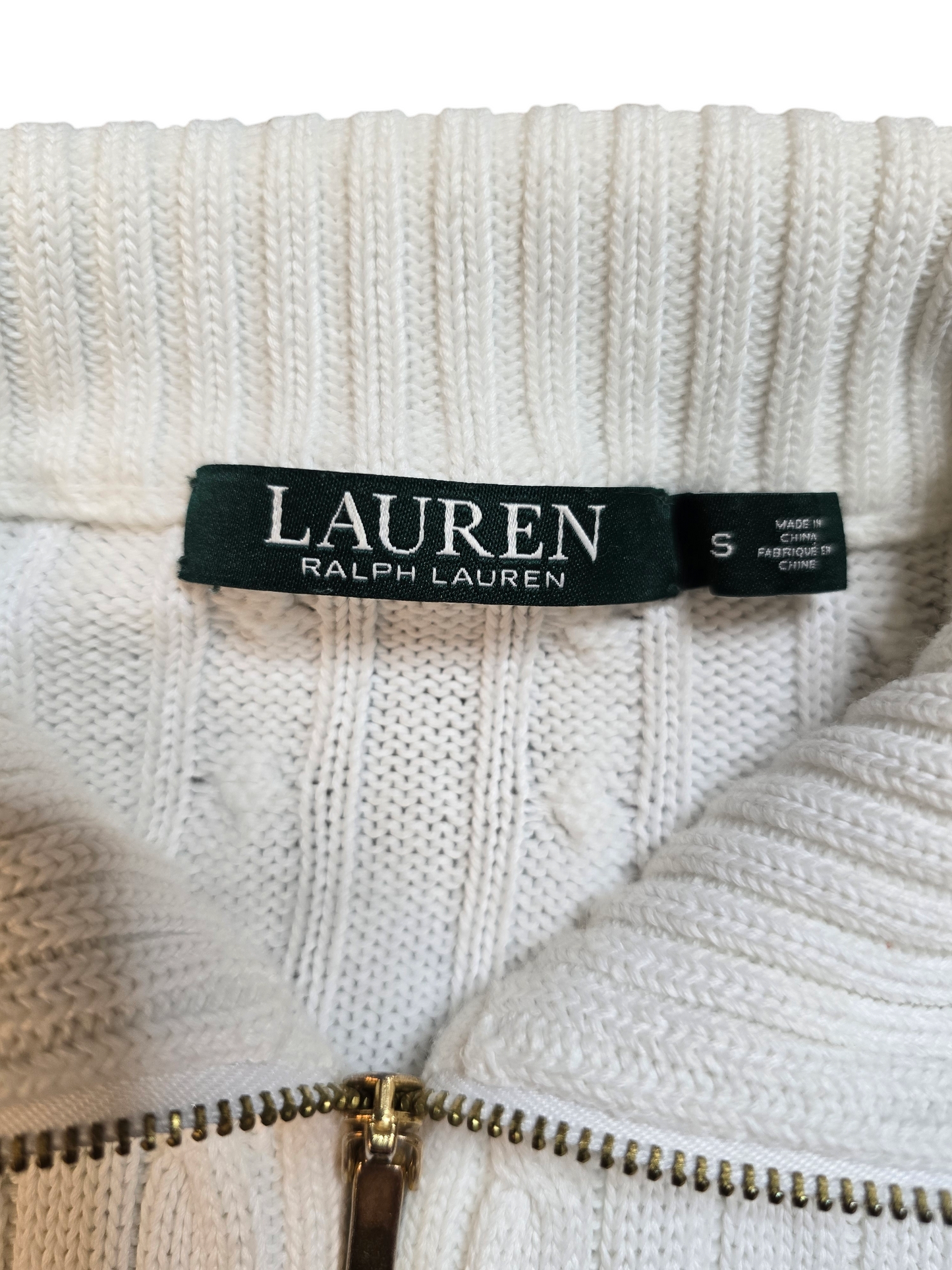 Old money Ralph Lauren ribbed zip white sweater