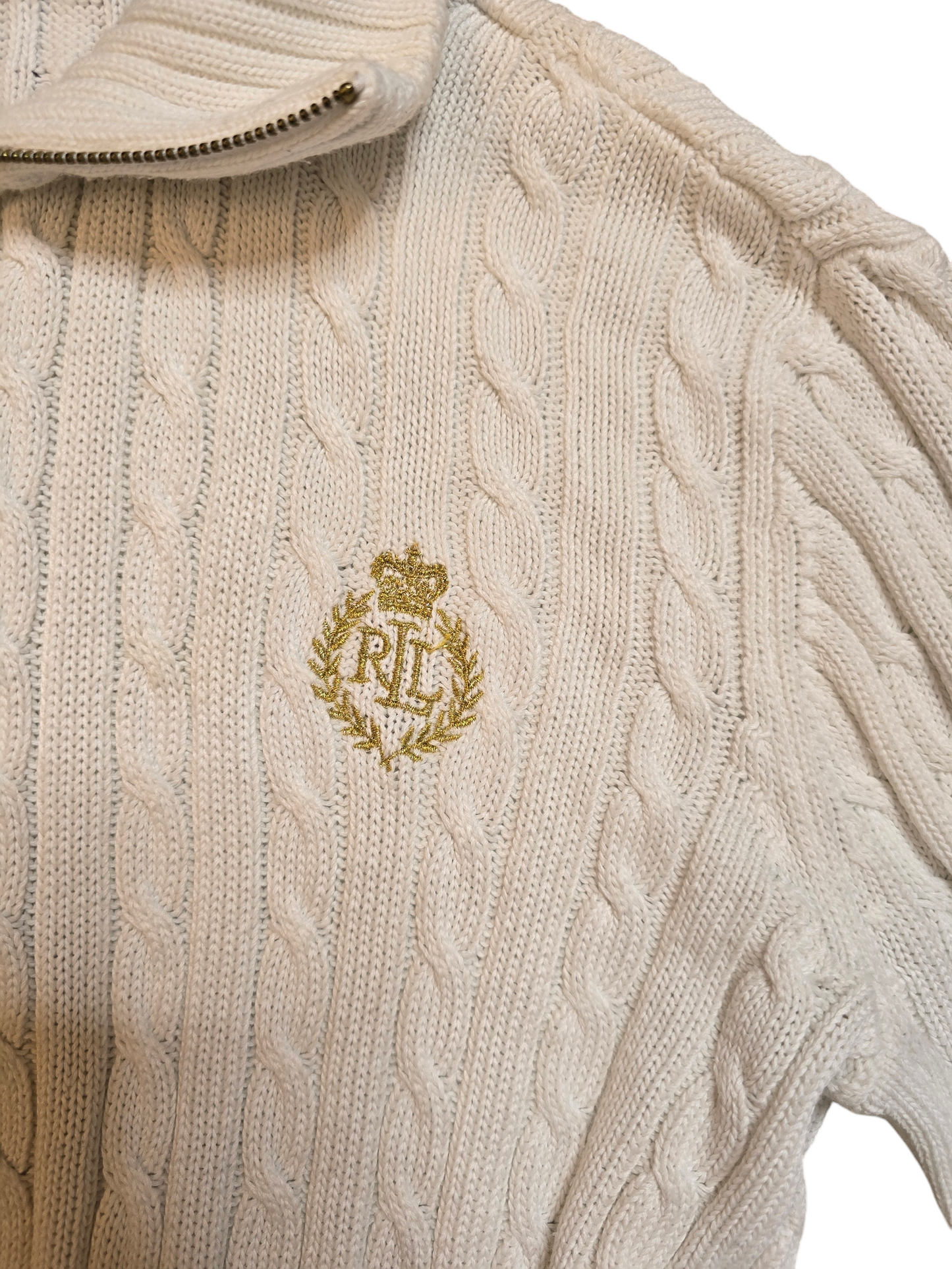Old money Ralph Lauren ribbed zip white sweater