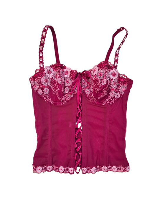 Y2k vintage flirty fairy flowers lace up corset