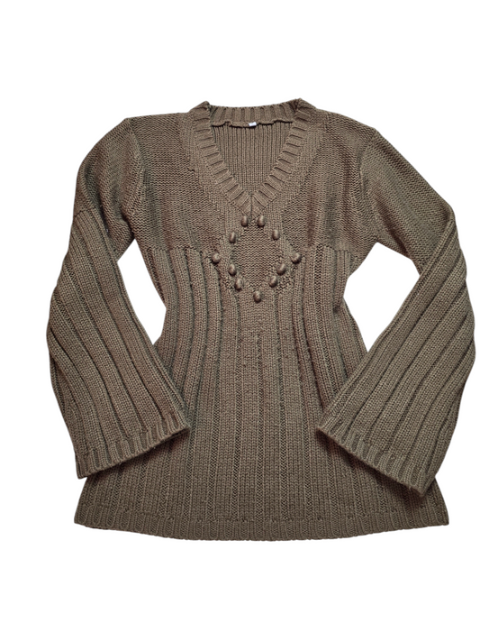 Y2k vintage brown coquette ribbed sweater