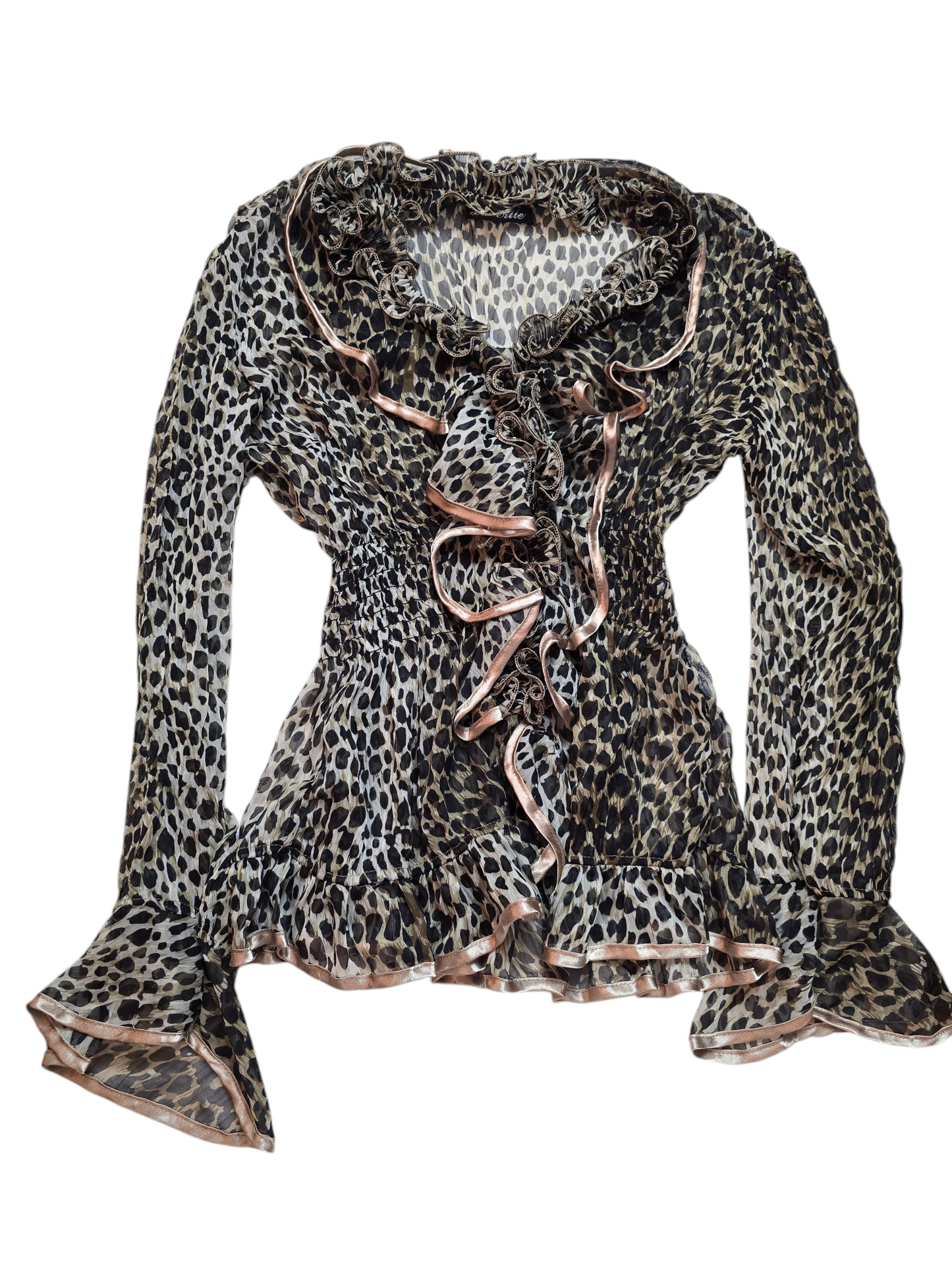 Y2k vintage coquette ruffled leopard top