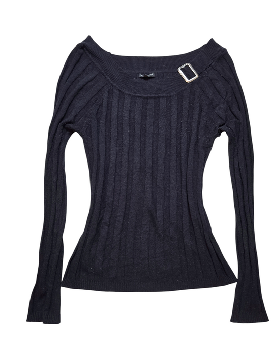 Y2k vintage dark coquette off shoulder ribbed sweater