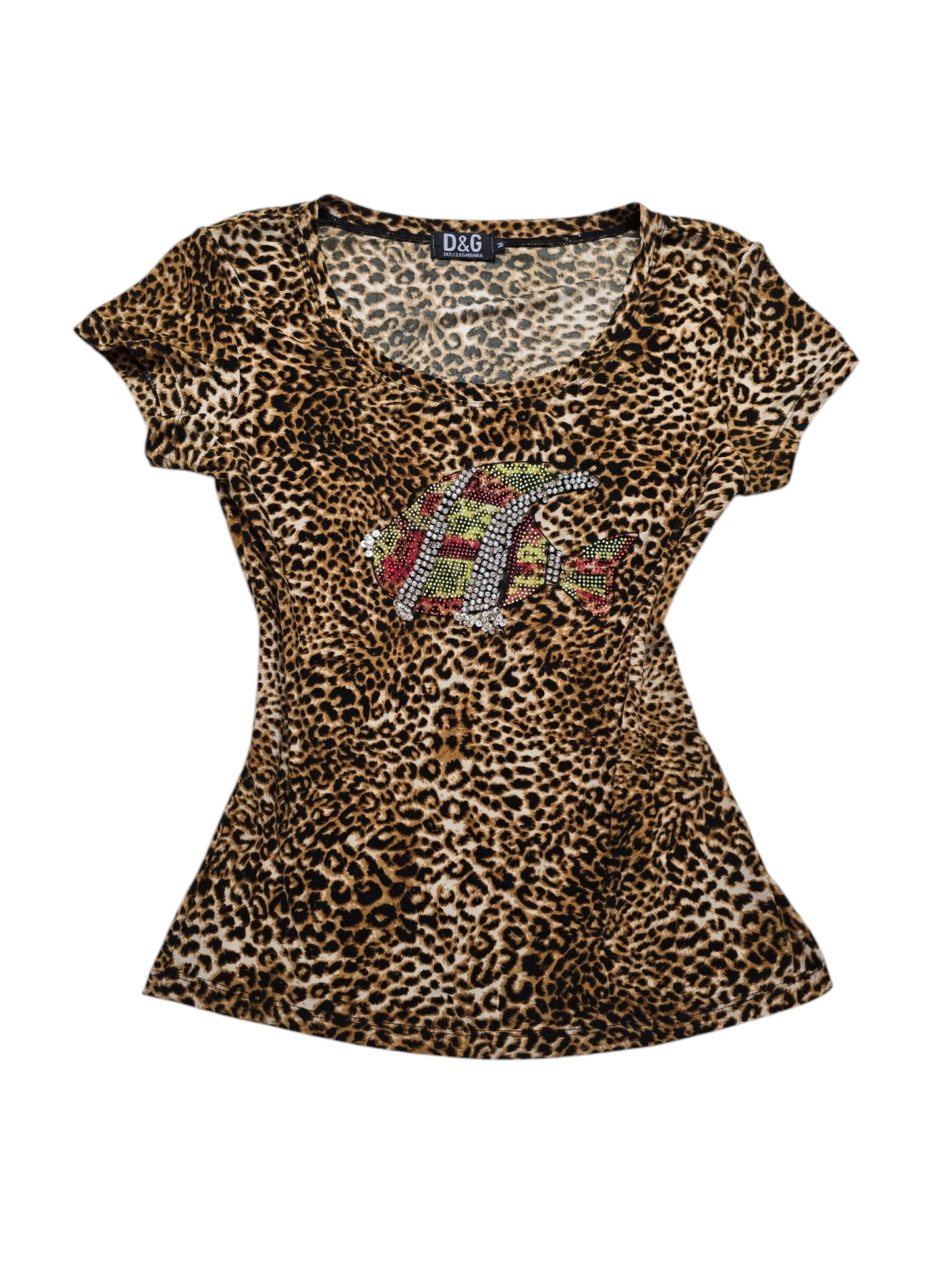 Y2k vintage Dolce&Gabbana mcbling leopard rhinestone top