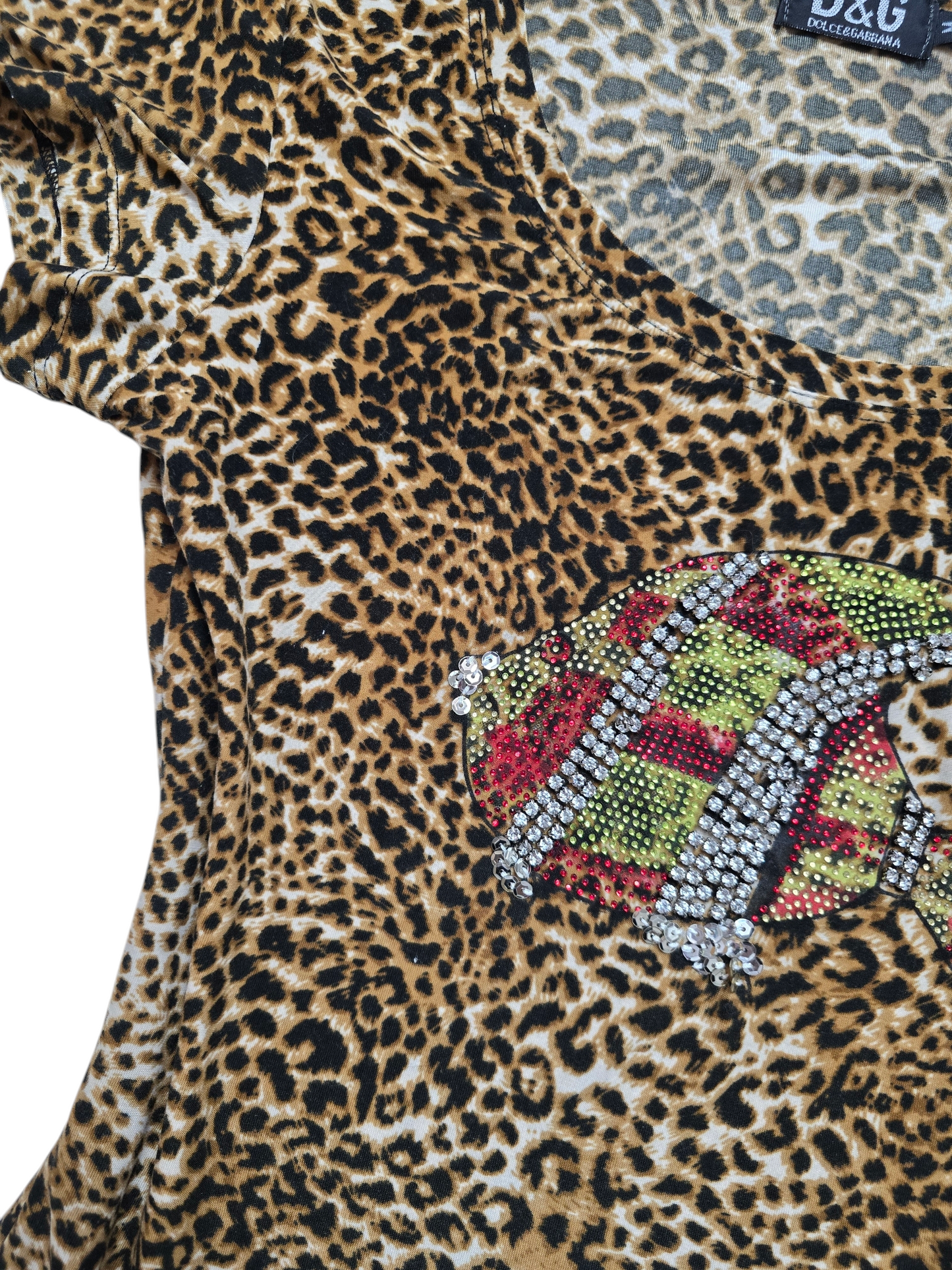 Y2k vintage Dolce&Gabbana mcbling leopard rhinestone top