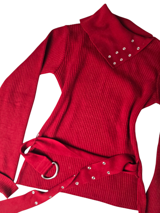 Y2k vintage red ribbed sweater