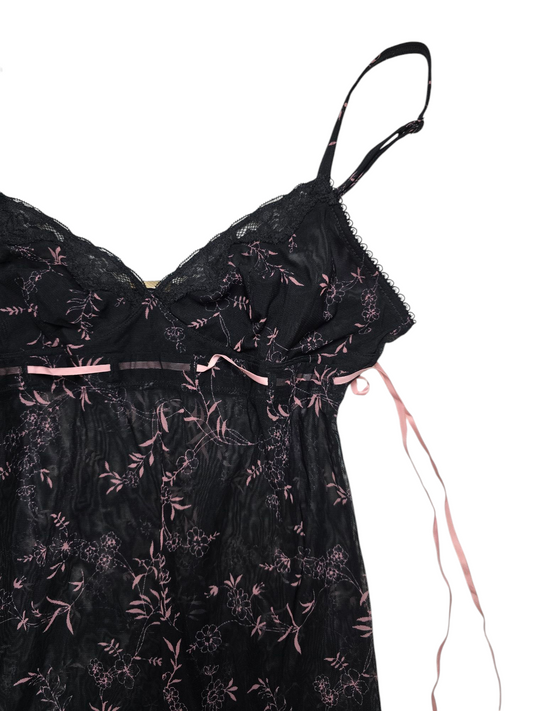 Y2k vintage flirty transparent flowers dress