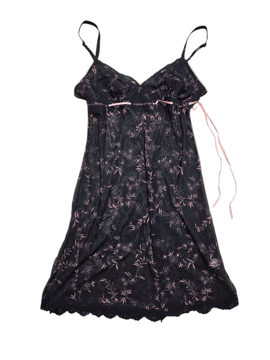 Y2k vintage flirty transparent flowers dress