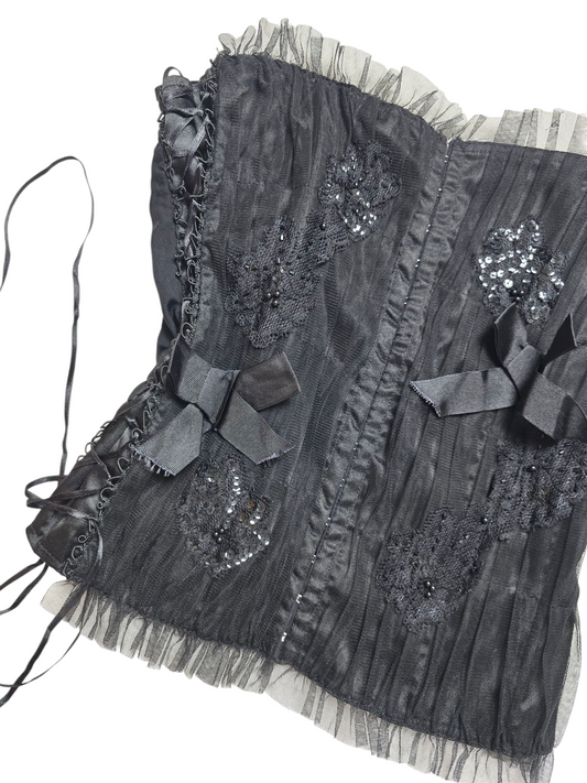 Y2k vintage dark coquette ruffled corset