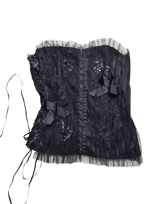 Y2k vintage dark coquette ruffled corset