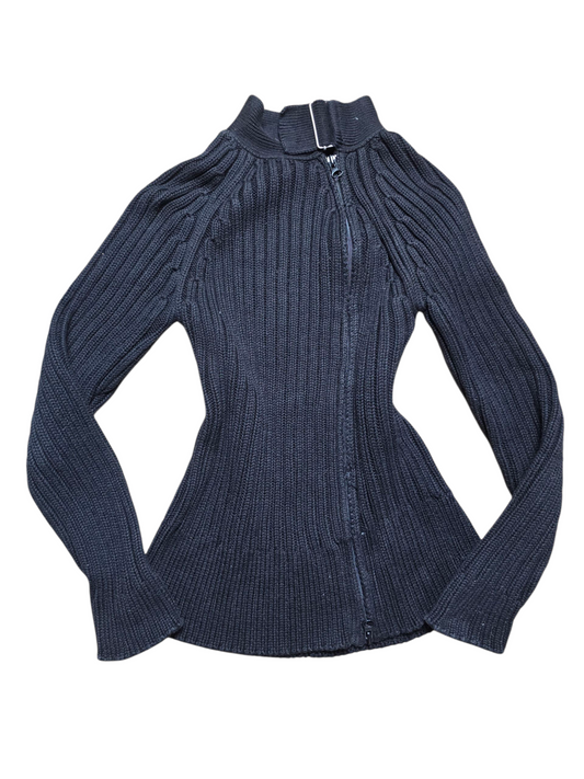 Y2k vintage softgrunge ribbed asymmetric zip sweater