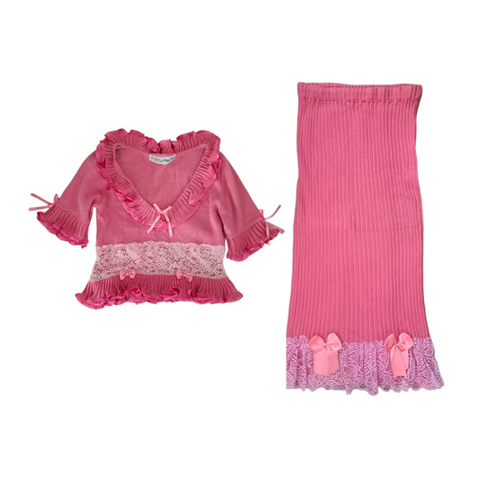 Coquette y2k ribbon pink cute cottage lace set