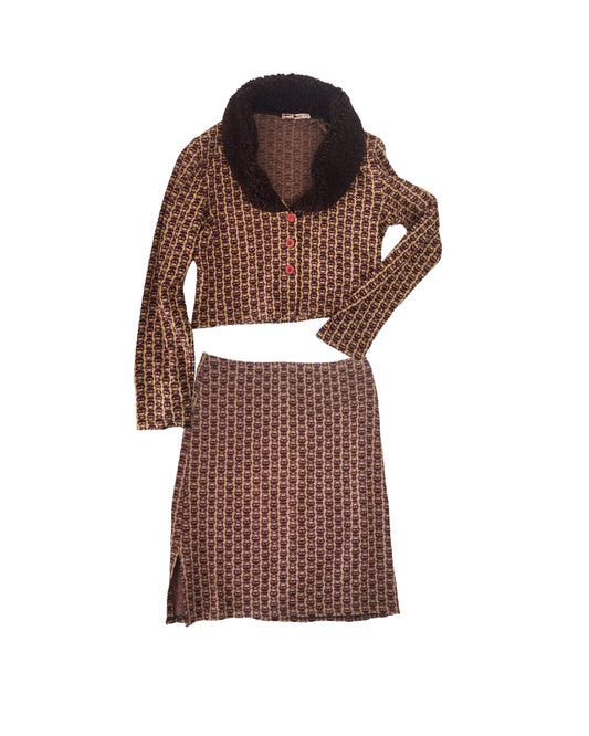 Y2k printed brown set