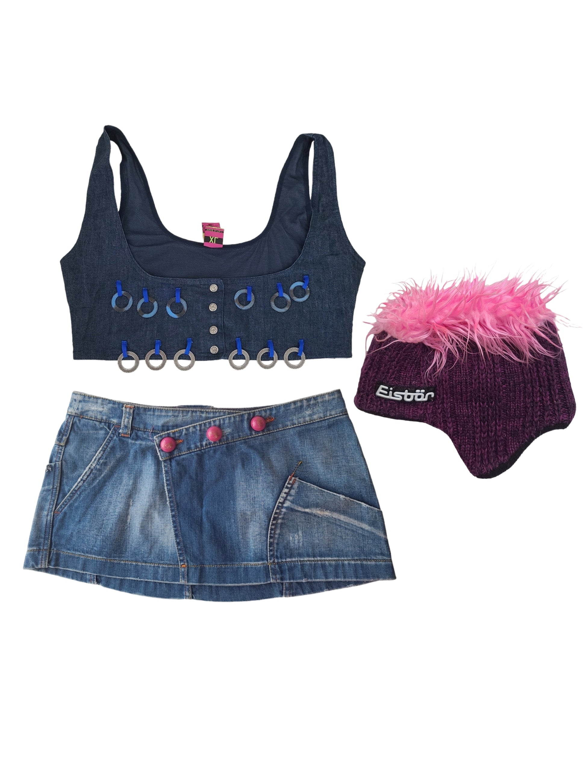 Cybery2k vintage rave outfit wholesale y2k save the queen archive top mini denim skirt punk 