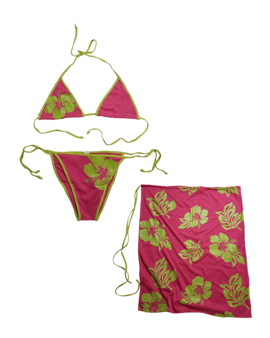Maillot 2 pieces hibiscus 2000s vintage pastel fancy y2k mini bag indie style bratz hawaii beachwear