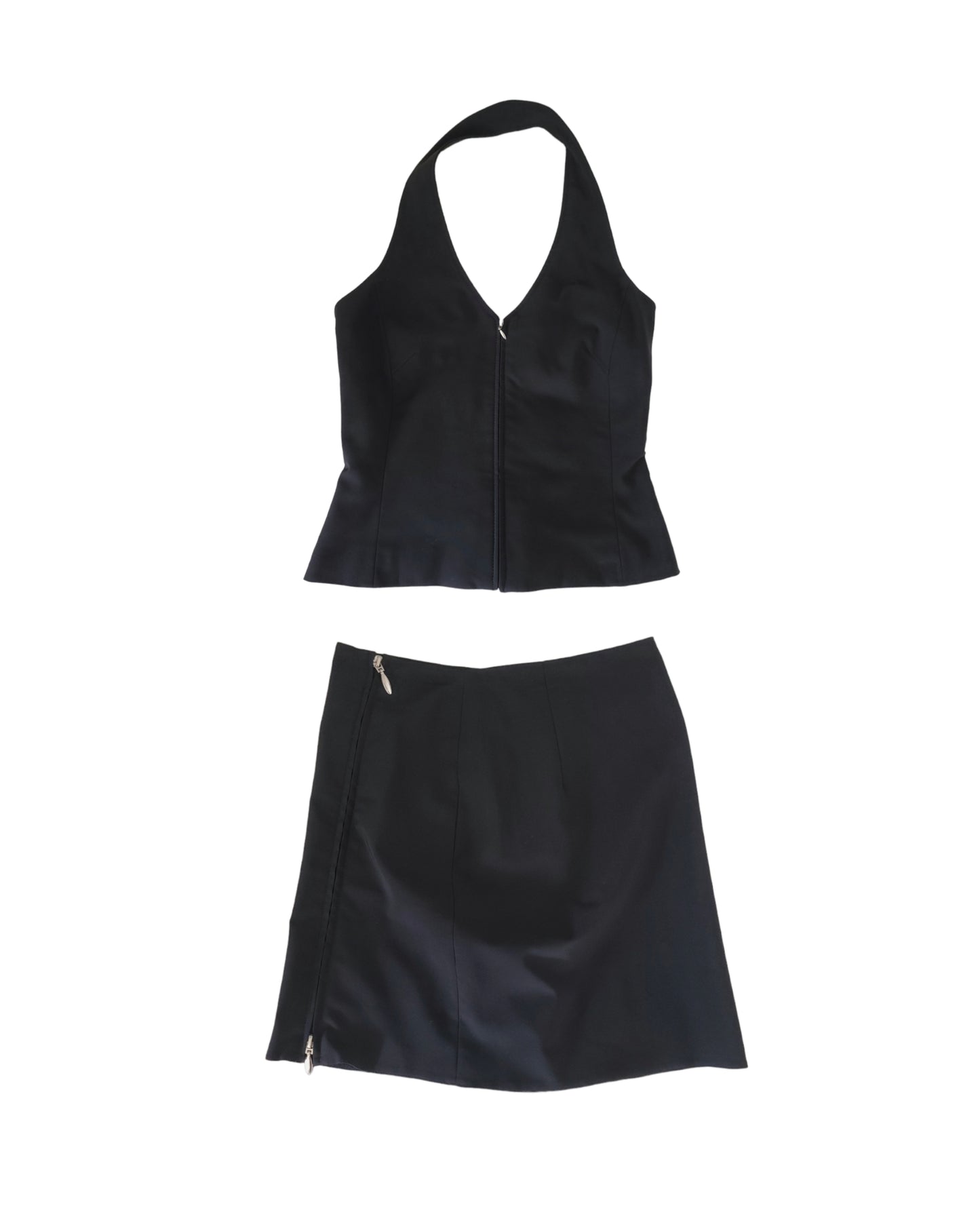 Enszmble set tailleur y2k top dos nu tzchwear glam cute vintage mini jupe 